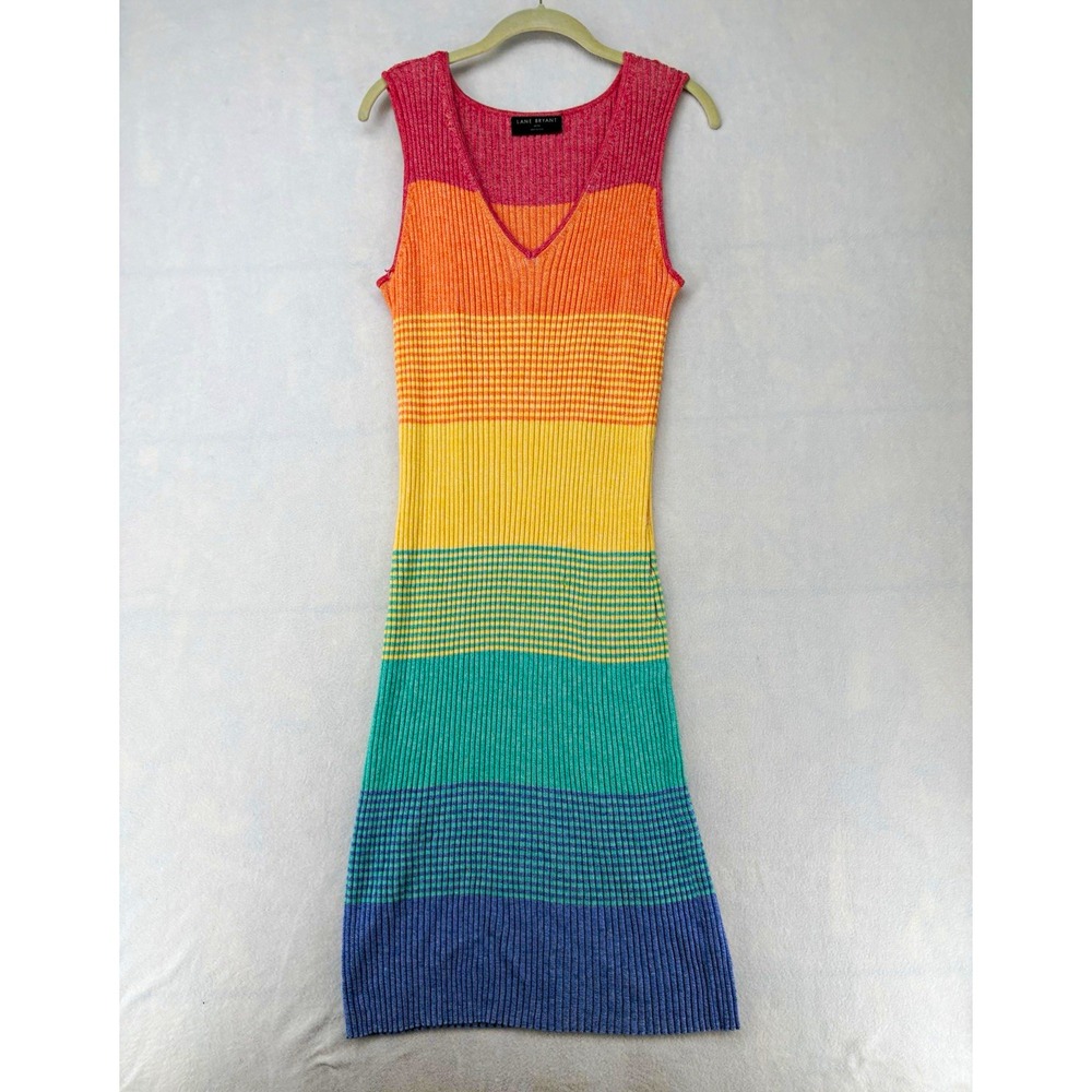 Lane Bryant Sleeveless Ribbed Knit Striped V-Neck Midi Sweater Dress 18/20 2XL